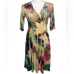 LIPSTICK / Multi-Color Print Stretchy Midi Dress / Medium